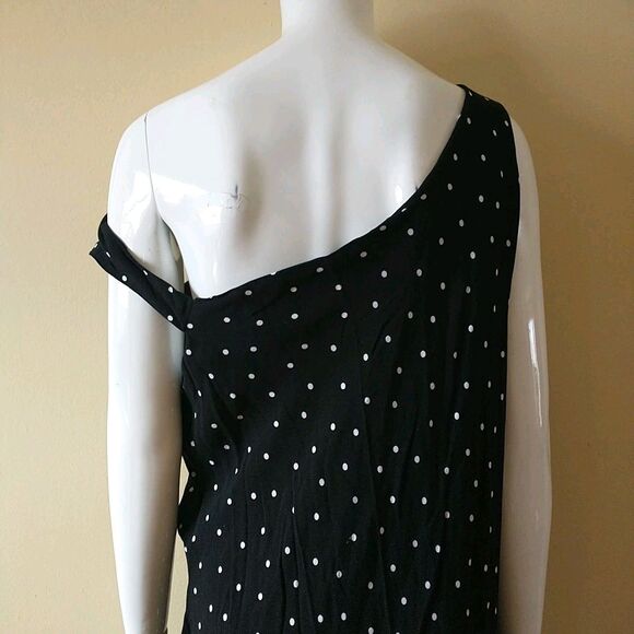 Asos Design Maxi Dress 16 Black White Swiss Dot Sleeveless Flare A-Line Retro - Picture 6 of 14